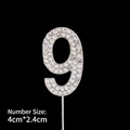 Silver number 9 cake topper with sparkling rhinestones for birthday party decoration - Alloy Number 9 Silver