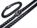 Conjunto de collar y pulsera de cadena cubana negra de acero inoxidable para hombre con cierre - Conjunto de Collar de 71cm + Pulsera / Negro (Hebilla de Hielo)