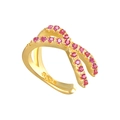 Golden double-layer cross open ring featuring vibrant pink gemstones on a white background - Single Gold - Rose Red Zirconia