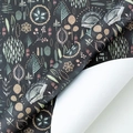 Dark gray Christmas gift wrapping paper roll with elegant hand-drawn floral and pine patterns - Beyond Christmas Peace