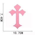 Detailed pink Gothic cross embroidery patch showing exact dimensions 10.7cm by 7.4cm - No.5-Pink (W22SZJ-045-05)