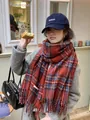 Classic red and blue plaid knitted scarf with fringe trim for winter warmth - 200x70cm / Christmas Red