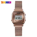Rose gold digital watch with stainless steel Milanese strap and square LCD display - Rose Gold - Mesh Band