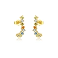 Elegant S925 sterling silver hoop earrings with multicolored zircon stones in gold finish - Multicolor Half Loop Style (MME746)