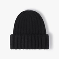 Gorro de punto acanalado negro con dobladillo ancho para calidez invernal y estilo casual - Talla única / Negro (24B029)