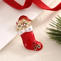 Christmas cat in stocking brooch with red enamel finish and sparkling rhinestones - BR0039-Cat in Sock