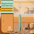 Wireless electric milk frother set in elegant green with USB-C cable and whisk attachments - J16 Double Head / Green