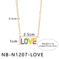 Vue détaillée du pendentif LOVE en émail arc-en-ciel avec dimensions de chaîne - Style LOVE en Émail Coloré (NB-B1207-LOVE)
