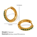 Elegant 18K gold plated stainless steel hoop earrings with sparkling green rhinestones - Gold Green Zirconia