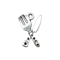 Pendentif couvert argent antique avec fourchette et couteau croisés et détails cœur - 1 Pendentif Couteau et Fourchette Croisés
