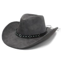 Dark grey western cowboy hat with faux suede finish and turquoise studded leather band - M (56-58cm) / Dark Gray