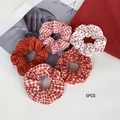 5PCS set of red and white patterned scrunchies including polka dots and floral prints - Five-Piece Set / Red