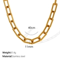 Chunky 11mm wide paperclip link chain necklace in 18k gold plated stainless steel - XL318 Necklace (40cm x 11mm) / Gold