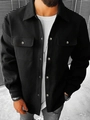 Men's black corduroy work jacket with silver snap buttons and flap chest pockets - S / Black