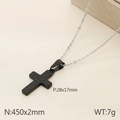 Collana con ciondolo a croce nera martellata in acciaio inossidabile e catena argento - Nero (KN107671-KFC)