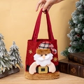 Red burlap Christmas gift bag with 3D Santa Claus figure and plush trim detail - Faux Fur Trim Tote - Santa Claus
