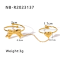 Detailed view of gold stainless steel chain ring set with bow and heart charms - Connected Bow Heart Style (NB-R2023137)