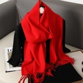 Elegant red cashmere-feel winter scarf with tassels, soft warm shawl for women - Burgundy