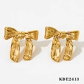 Goldene Schleifen-Ohrstecker mit gebürsteter Metallstruktur und minimalistischem Design - Goldene Ohrringe (KDE2413)