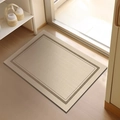 Rectangular beige diatom mud bath mat with woven texture and dark double border - Diatom Mud - Su Jin-B