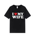 Classic black crew neck cotton T-shirt featuring I Love My Wife print with a red heart - XS / Black (I Love My Wife)