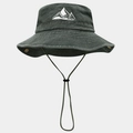Close-up of charcoal grey cotton sun hat with mountain embroidery and windproof cord - Adjustable / Army Green