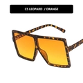 Oversized leopard print square frame sunglasses with orange lenses in a side view - Leopard Orange