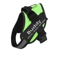 Adjustable fluorescent green dog harness with reflective strips and custom ID tag - Fluorescent Green