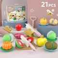 21-piece colorful kids fruit and vegetable cutting toy set with cutting board and knife - 21PCS Pink Kitchen Slicing Set