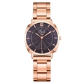 Fashionable rose gold quartz watch with a sunburst purple dial and steel link bracelet - Purple