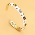 Luxurious open bangle with gold-plated finish, white enamel and multicolor cubic zirconia - White
