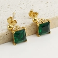 18K gold plated stainless steel drop earrings featuring square green zircon stones - Emerald