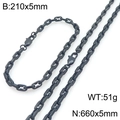 Set collana e bracciale in acciaio inossidabile nero con fibbia e maglie industriali - Collana / Nero