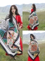 Ethnic style floral butterfly sunscreen shawl with black tassels in pink print - Pink Base Colorful Butterfly (Ethnic Style-8)