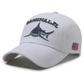 White washed baseball cap with shark embroidery and US flag patch on side - Adjustable / White