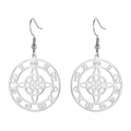 Minimalist stainless steel dangle earrings with witch knot and moon pattern engraving - Silver Earrings