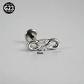 Labret infinity en titane G23 avec zircons clairs sertis et filetage interne 9mm - Infini / 1.2x8mm / Argent