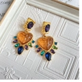 Boucles d'oreilles cœur vintage en or avec résine orange et pierres colorées - 42# Orange Cœur Bord Gemmes Colorées (5915056812160)