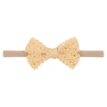 Close-up of soft nylon baby headband with delicate cream lace bow on white background - Light Yellow (10)