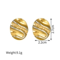 18K gold plated stainless steel textured oval earrings with pearl inlay measurement view - Faux Pearl Brushed Oval