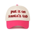 Detail of red Santa's Tab embroidery on beige and pink two-tone festive baseball cap - Cream/Rose Red