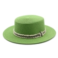 Canotier en paille vert avec ruban à damier et bordures effilochées pour la plage - M (56-58cm) / Vert Herbe