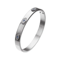 Silver stainless steel evil eye bangle with blue and white rhinestones inlay - Steel (B109)