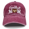 Washed vintage burgundy baseball cap with Football MOM embroidery and heart football - Fuschia