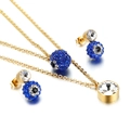 Gold stainless steel jewelry set with blue evil eye beads and clear zircon crystals - Gold Blue Evil Eye Ball Pendant Set (KS57931-K)