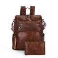 Vintage dark brown faux leather backpack set with tassel and woven shoulder strap - Dark Brown