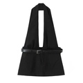 Chic black halter neck top for women featuring a stylish adjustable belt with silver buckle - XS / Black