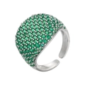 Detailed view of adjustable ring with micro-paved green round-cut cubic zirconia - Adjustable Open / White Gold - Green Zirconia