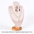Beige fabric necklace mannequin display with wooden base, height 32cm and shoulder 18cm - Beige Linen Large (Earring Slots)