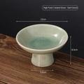 Dark green crackle glaze ceramic fruit plate with elegant high foot pedestal stand - Crackle Glaze-Dark Green
